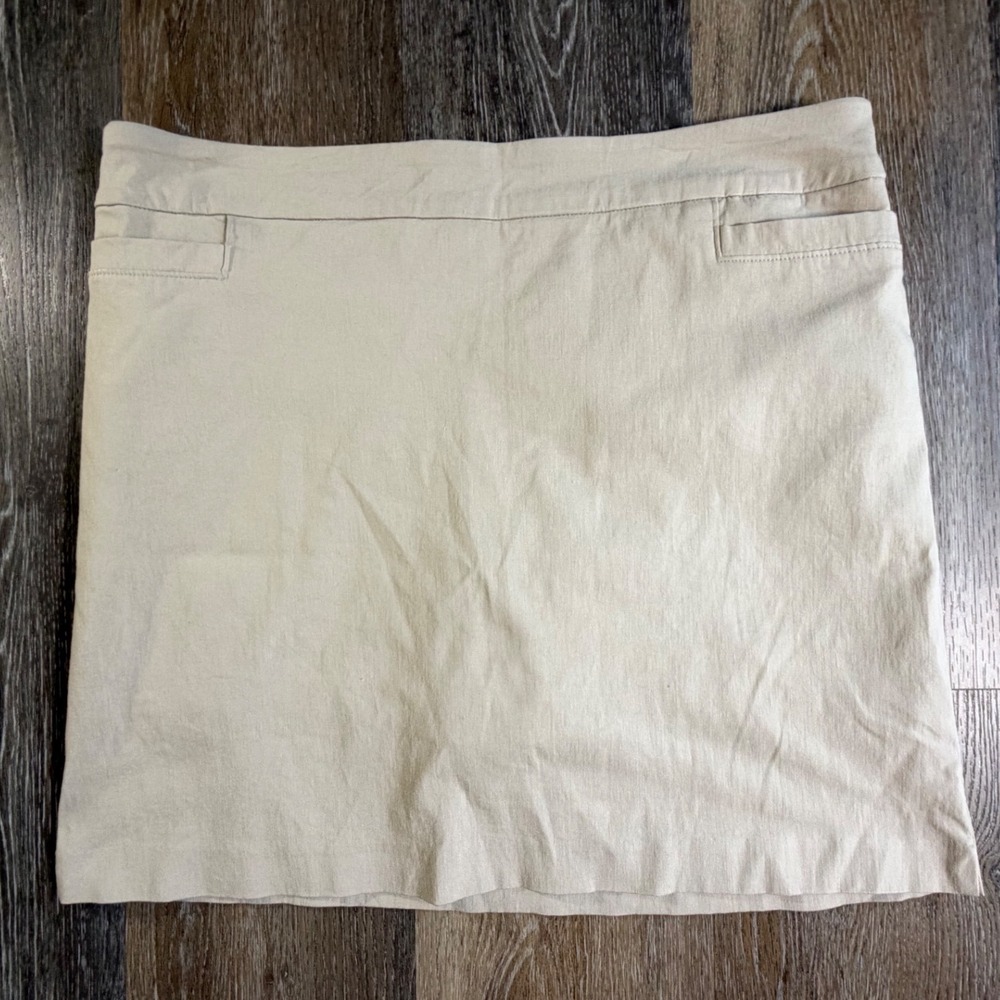 Real Size Skirt Womens Large Beige Pull On Stretch Rayon Blend Mini Khaki